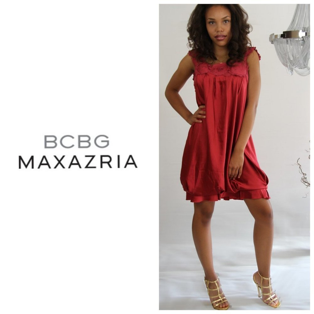 BCBG 100% Silk Red Rosette Dress